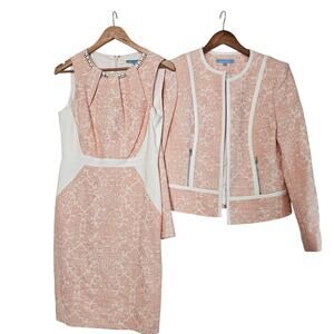 Antonio Melani Dress Suit Womens Sz 6 Pink 2-Piece Floral Career Preppy Coquette